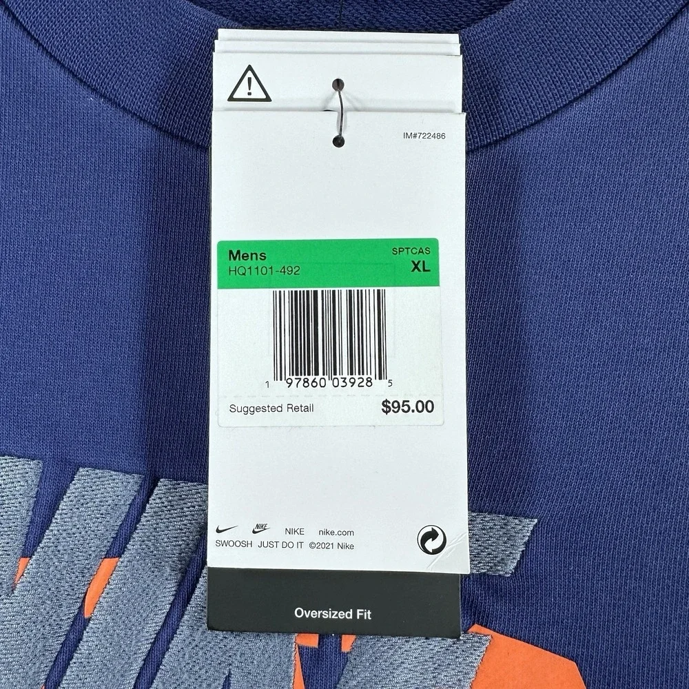 Nike Air NYC Fleece Crew Blue Orange White Men's Sz XL (HQ1101 492)